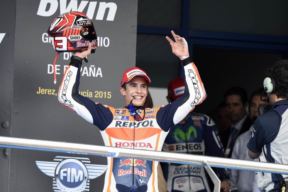 Marquez na podium MotoGP w Hiszpanii